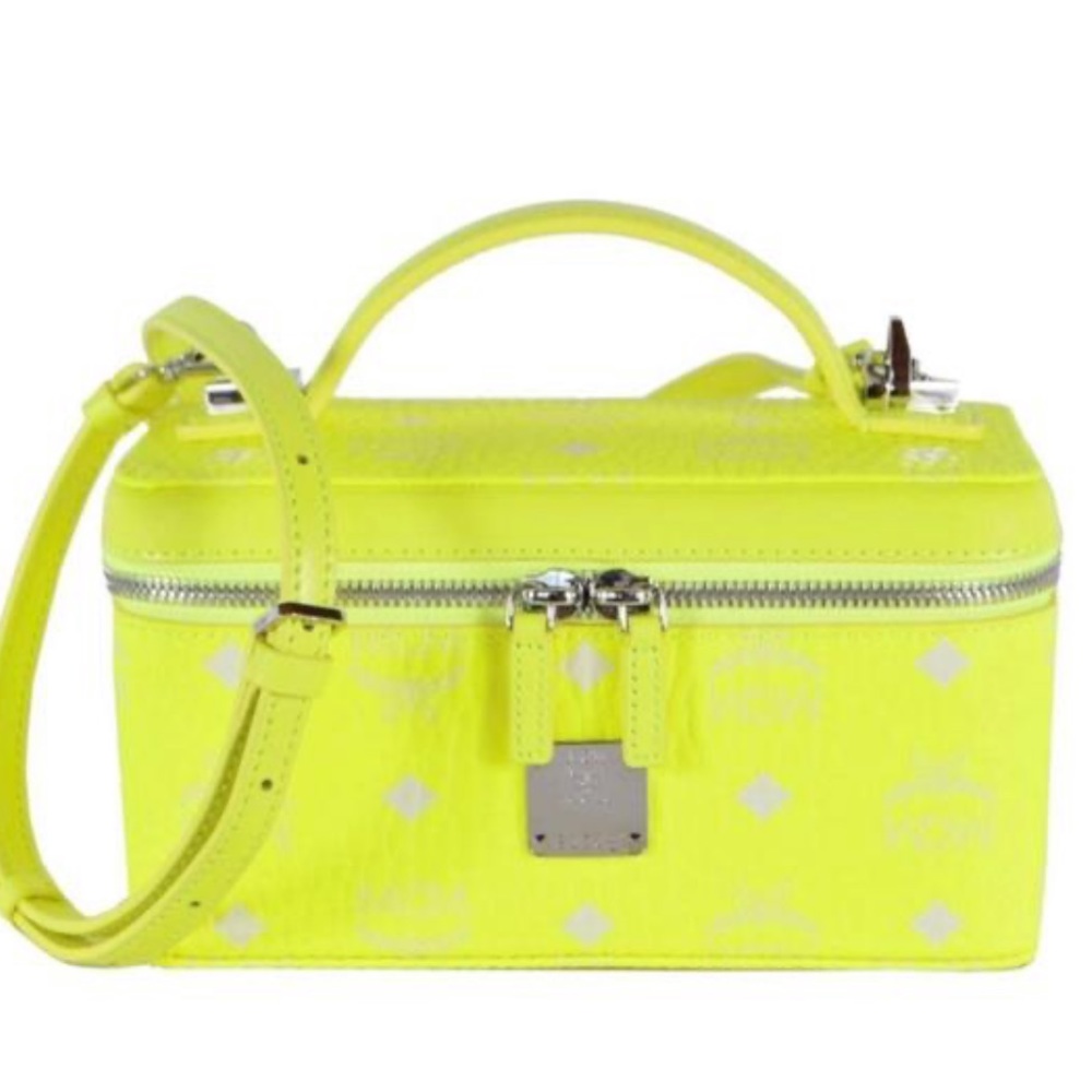 MCM Neon Yellow Logo Vanity Case Crossbody Bag